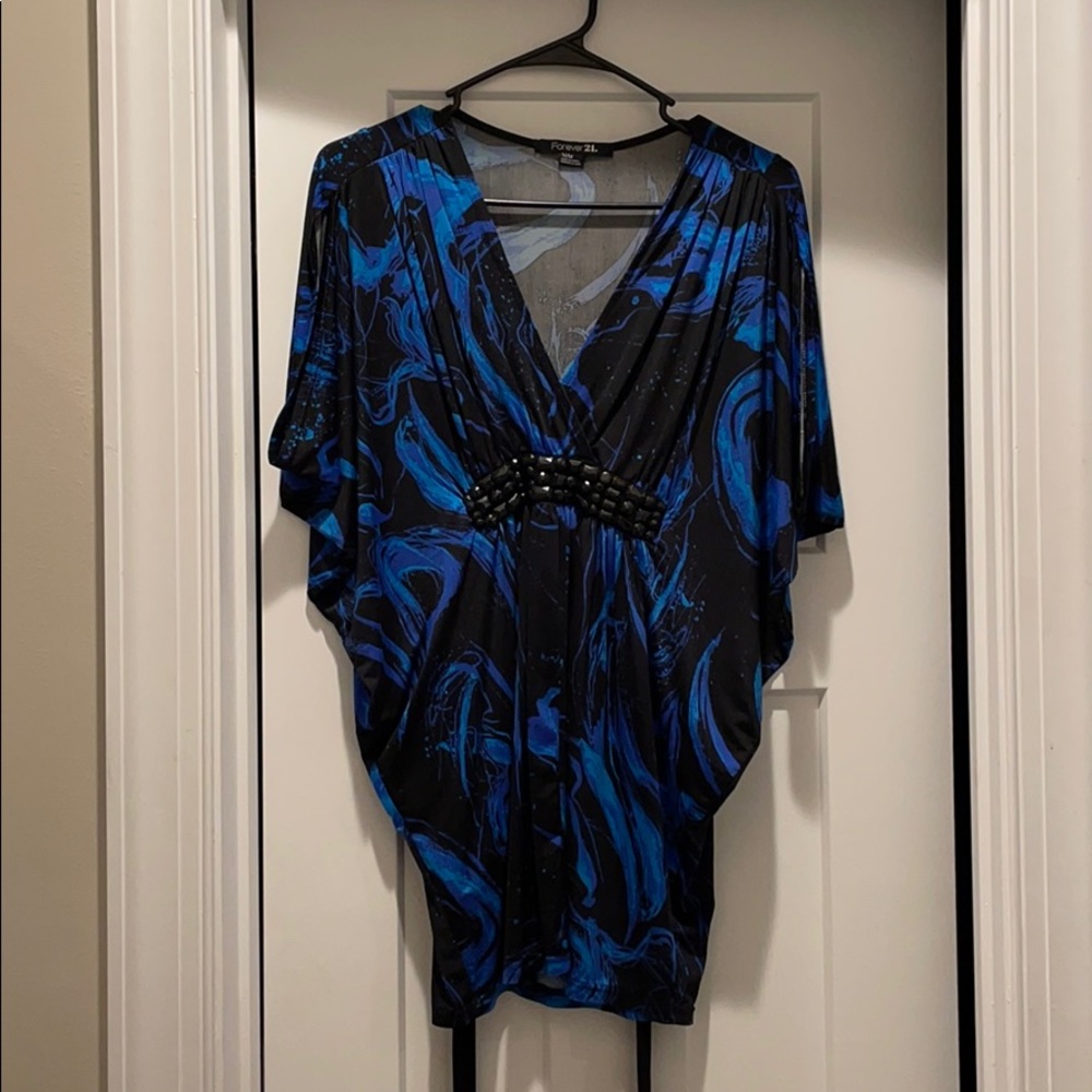 Forever 21 M/M Rhinestone Blue/Black Dress Shirt